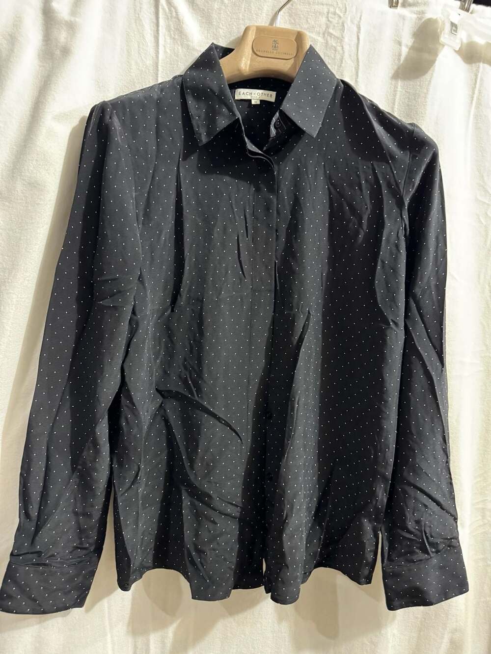 Each Other Silk Polka Dot Button-Up Shirt Size M Black